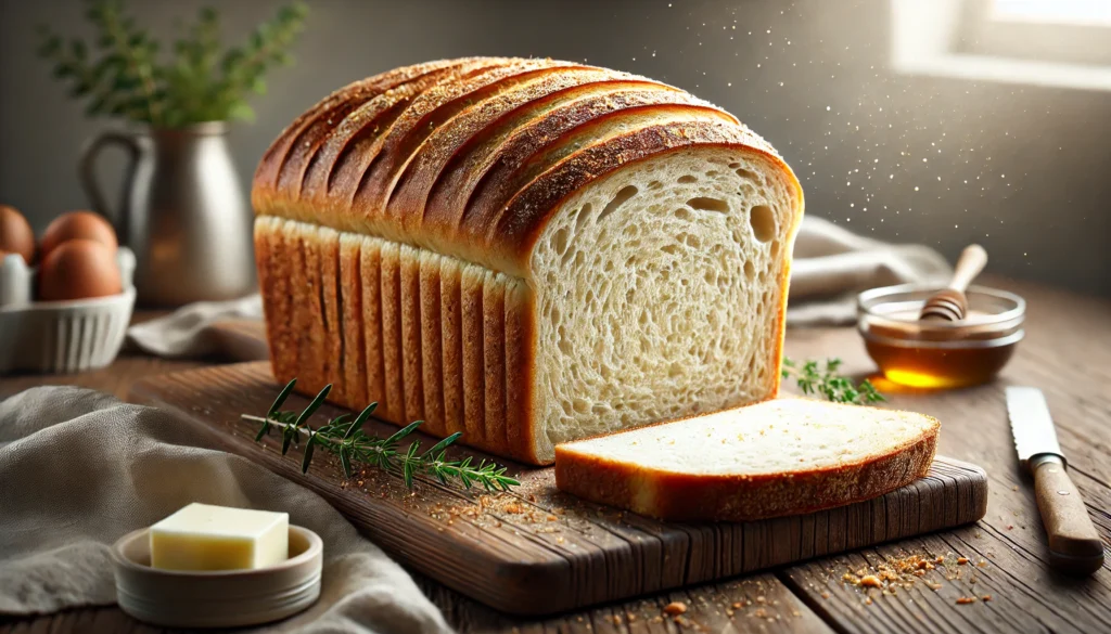 Sliced homemade sandwich bread showcasing its soft texture and fluffy interior.