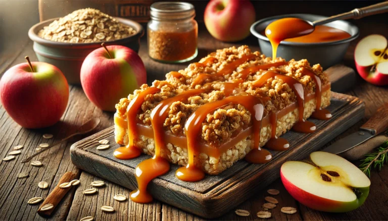 Caramel Apple Crisp Bars with a buttery crust, spiced apple filling, and oat crumble topping.